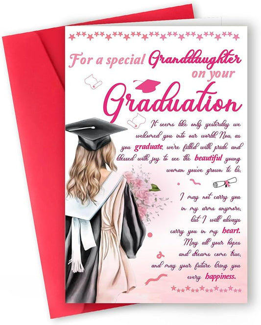 Granddaughter Graduation Card – Inspirational Graduation Gift for Her, Sentimental Congrats Card from Grandparents, Keepsake Graduation Gift for Granddaughter