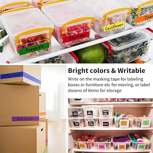 Colored Masking Tape 6 Rolls, 1 inch Wide x 14.3 Yards Long, Craft Tape Color Painters Tape Colorful Art Tape Rainbow Labeling Tapes Marking Tape for Kids Crafts Moving Classroom, 6 Colors