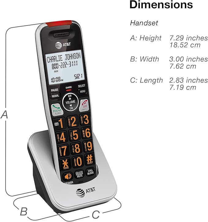 AT&T BL102-3 DECT 6.0 3-Handset Cordless Phone for Home with Answering Machine, Call Blocking, Caller ID Announcer, Audio Assist, Intercom, and Unsurpassed Range, Silver/Black