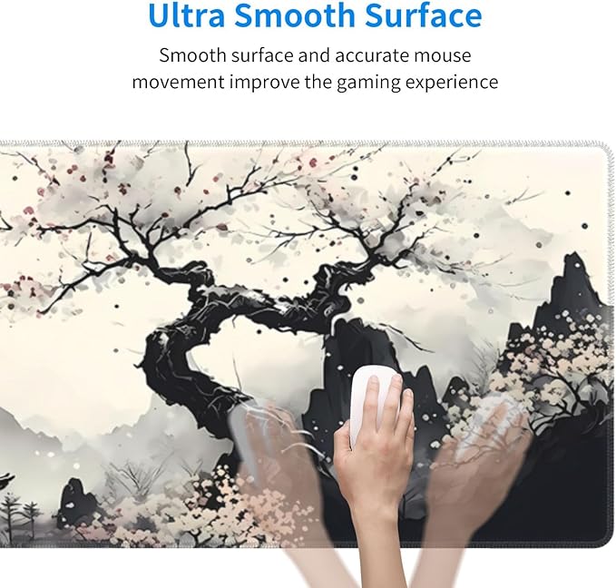 Japanese Mouse Pad, Large Japanese Desk Mat, XL Anime Gaming Keyboard Mat, Non-Slip Rubber Base, Big Extended Desk Protector for Home Office, 31.5âx11.8â