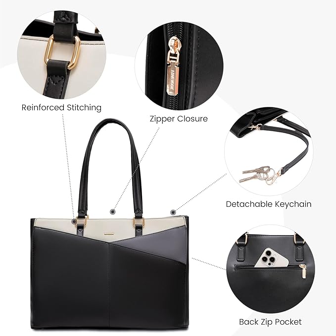 LOVEVOOK Laptop Bag for Women, 15.6 inch Laptop Tote Work Teacher Bags Cancas Computer Shoulder Bag,Black/Gray/White