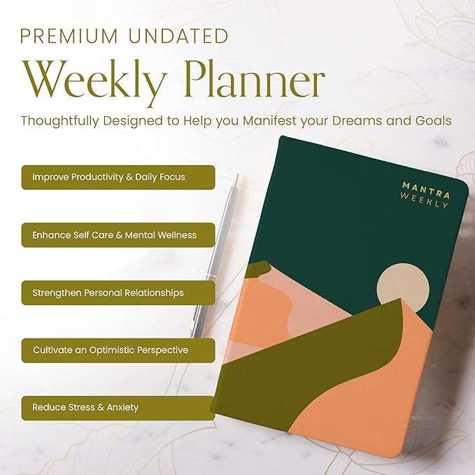 2025 Planner, Daily Journal & Gratitude Journal All-In-One with To Do List, Self Care Prompts & Habit Tracker - 7 x 10 - Green