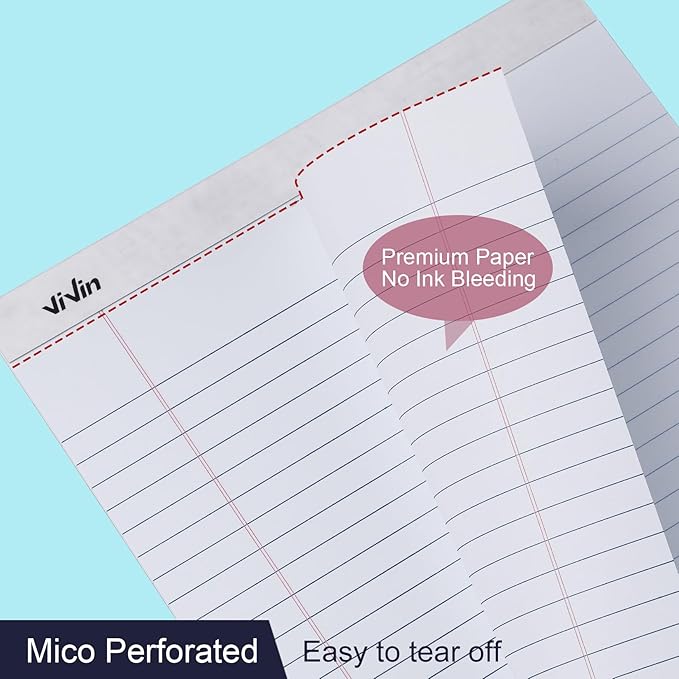 ViVin 5 x 8 Inch Note Pads, 6 Pack, Narrow Ruled, 50 Sheets Per Writing Pad, Perforated, Legal Pads Ideal for Home, Office, Business, 300 Sheets (6 Pack of 50), White Paper
