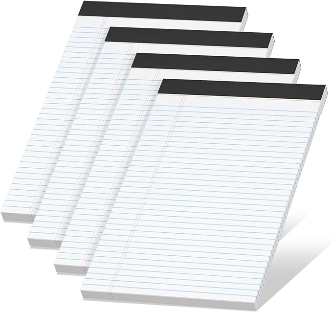 4 Pack Note Pads 8.5 x 11 White Legal Pads Narrow Ruled - 30 Sheets Per Notepad, Double-Side Printed Thick Writing Pads, Perforated Legal Pad 8.5 x 11 Notepads Paper for School College Office Business