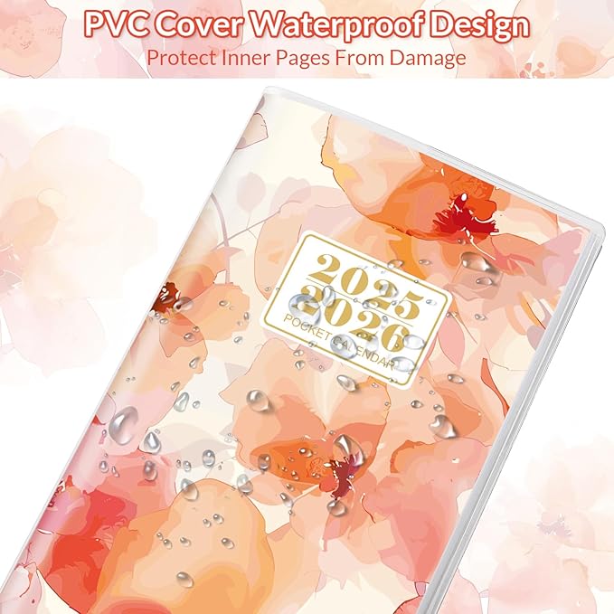 Pocket Calendar 2025-2026, Floral Monthly Planner 2025-2026 - 3.7" x 6.7" - Runs from January 2025 Until December 2026, 2025 Pocket Planner with PVC Cover for Planning