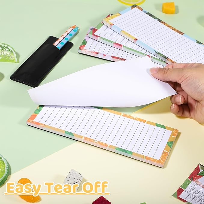 4 Pack Magnetic Note Pad for Fridge with Pen Holder, Totally 200 Sheets Grocery List Magnet Pad for Refrigerator Magnetic Shopping List Pad(Fruit Design)