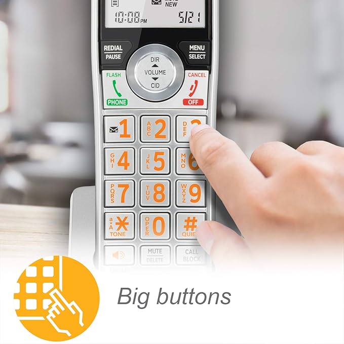 AT&T CL84307 Dect 6.0 Expandable Corded/Cordless Phone with Smart Call Blocker, Silver/Black with 3 Handsets