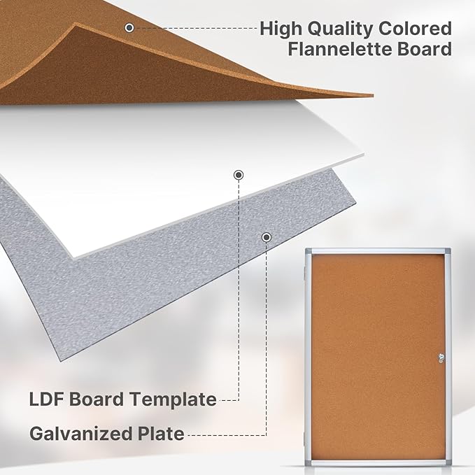 Outdoor Enclosed Cork Bulletin Board Tamper-Proof Dispaly Case, Aluminium Frame, Weatherproof Cork Noticeboard, Enclosed Cork Board for School, Office, Restaurant, Hospital etc(38 * 26inches)