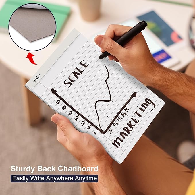 ViVin 5 x 8 Inch Note Pads, 12 Pack, Narrow Ruled, 50 Sheets Per Writing Pad, Perforated, Legal Pads Ideal for Home, Office, Business, 600 Sheets (12 Pack of 50),White Paper