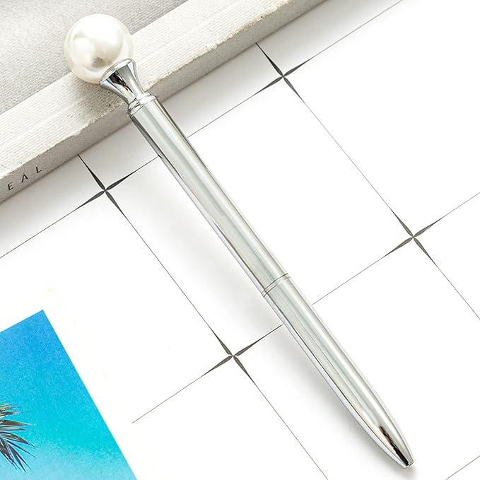 6 Pieces False Pearl Decoration Twist Metal Ballpoint Pen Ball Pen 1.0 MM Black Ink