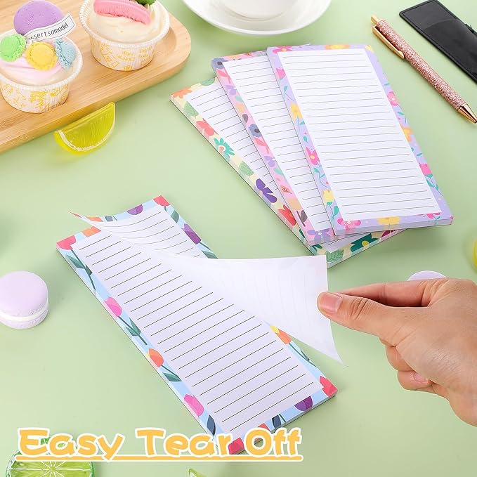 4 Pack Magnetic Note Pad for Fridge with Pen Holder, Totally 200 Sheets Grocery List Magnet Pad for Refrigerator Magnetic Shopping List Pad(Floral Design)