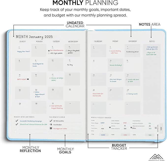 PRODUCTIVITY STORE Pro Max - Undated, 2025 Planner, 8.5" x 11" - The #1 Productivity Planner to Achieve Your 2025 Goals - Planner 2025-2026 - Blue - A4