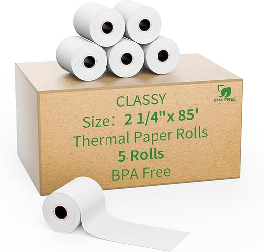 2 1/4" 85' feet Thermal Paper,BPA Free Receipt Paper,Cash Register Paper Rolls Fits for Most Credit Card Terminals,5 rolls