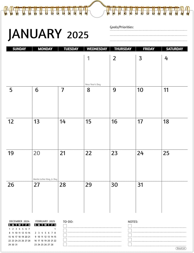 Wall Calendar 2025 – Calendar 2025 Wall, 12 Monthly Calendar, Jan 2024 - Dec 2025, 11.5 x 14.5 In, 2025 Calendar with Large Blocks, Thick Paper, Holidays, To-do & Notes, Great for Organizing