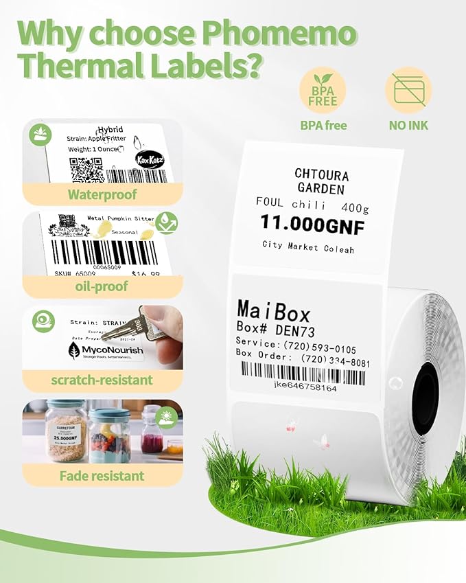 3 Roll Thermal Labels Compatible with Phomemo M110/M221/M220/M120/M200/M110S Label pirnters,1.57"x1.18"(40mm*30mm),Multi-Purpose Labels for Barcode, Logo,Bussiness,Black on White,230 Labels/Roll