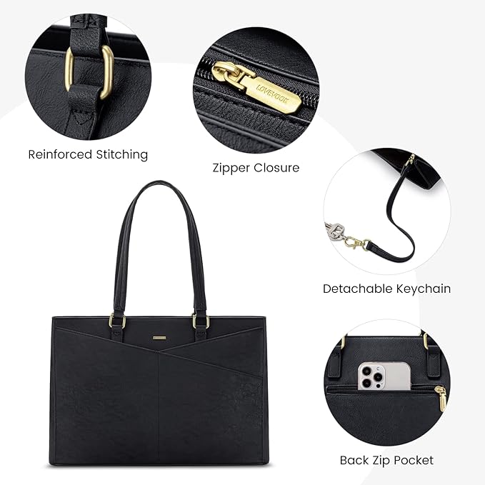 LOVEVOOK Laptop Bag for Women 15.6 Inch Tote Bags Waterproof Leather Briefcase Computer Women Business Office Work Bag,Vintage Black