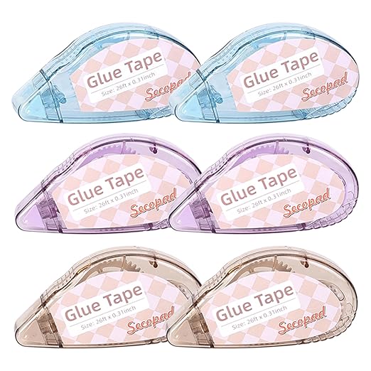 Scrapbook Tape, 6 Pack Double Sided Tape Roller for Crafts, Adhesive Glue Runner Scrapbooking Supplies Journaling School Office Supplies for Kids and Adults, 0.3IN x 26FT