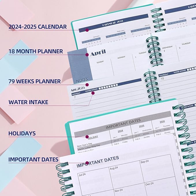 Cheneyboo Planner 2024-2025 - Monthly Weekly Daily Planner 2024-2025, July 2024- December 2025 Planner 18 Month Planner, 5.2"x7.5" Spiral Bound, Green
