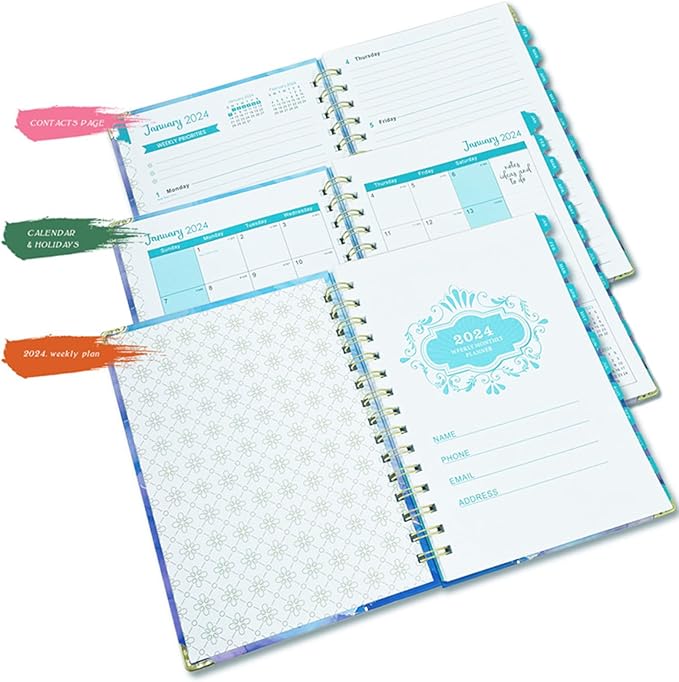 2024 Planner, Weekly and Monthly Planner Spiral Bound, Runs from January 2024 to December 2024, A5, Weekly and Monthly Planner Spiral Bound, Runs from Januaryto December 2024, A5 (Purple)