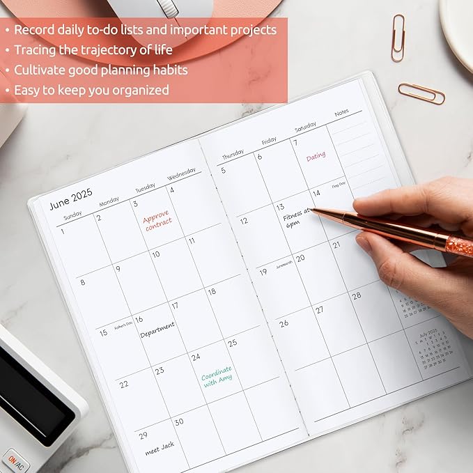 Pocket Calendar 2025-2026, Floral Monthly Planner 2025-2026 - 3.7" x 6.7" - Runs from January 2025 Until December 2026, 2025 Pocket Planner with PVC Cover for Planning