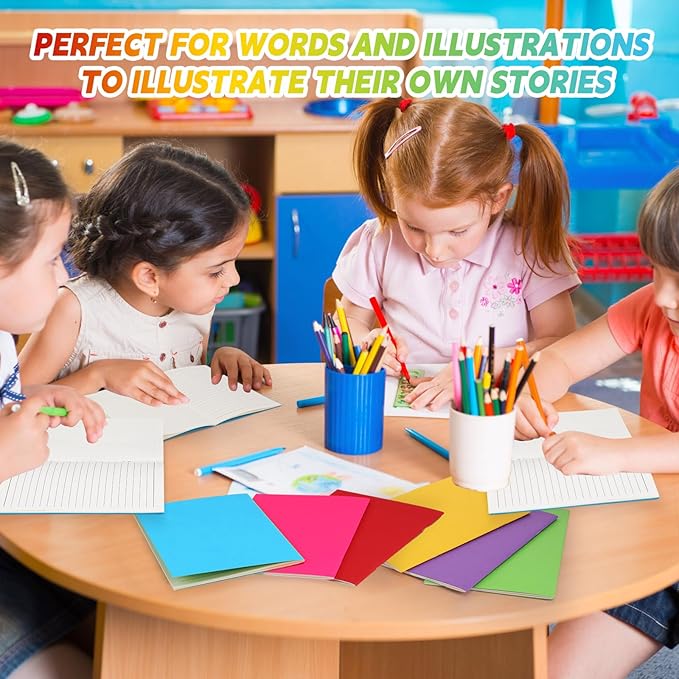 Gueevin 120 Pcs Blank Books for Kids to Write Stories Bulk Composition Notebooks Colorful Soft Cover Notebooks for Drawing Ruled Lined Journals Sketching Kindergarten Easter Gift (Classic Colors)