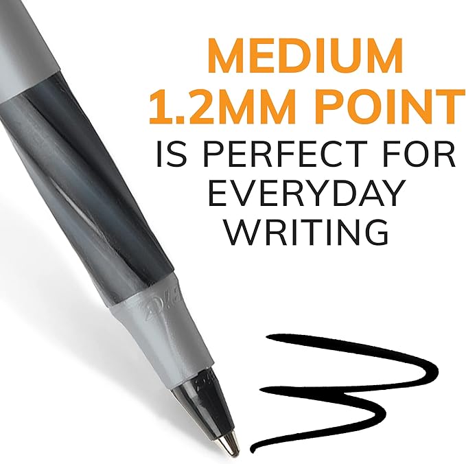 BIC Round Stic Grip Xtra-Comfort Medium Ball Point Pen, Black, 24 Pack