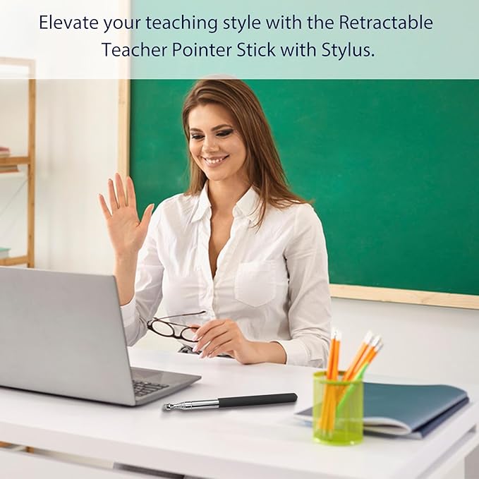 2 Pack Retractable Teacher Pointer ππ.π'', Pointer Stick with π¦πππΉππ Smooth Sensitive Tablet Pen Stylus Pen, Teacher Coach Presenter Pointer