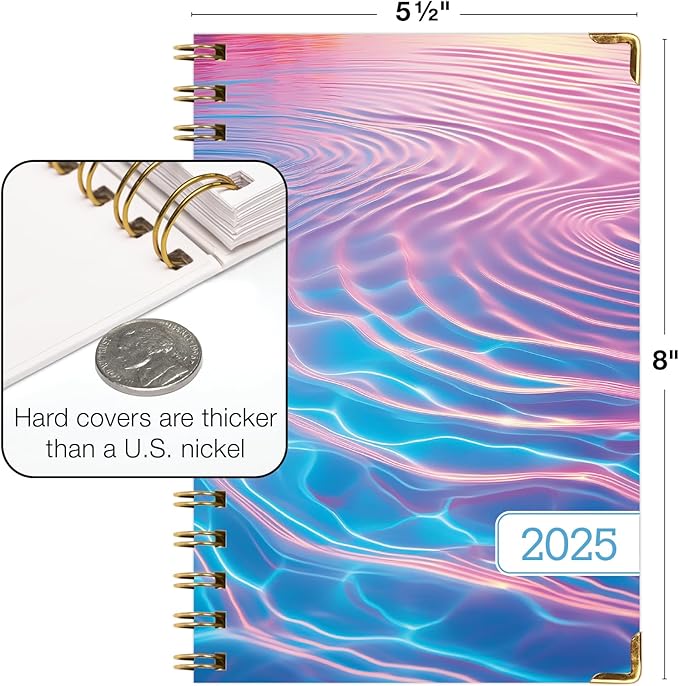 HARDCOVER 2025 Planner, 5.5"x8": 14 Months (November 2024 - December 2025), Daily Weekly Monthly Planner, Yearly Agenda, Bookmark, Pocket Folder and Sticky Note Set (Summer Bliss)