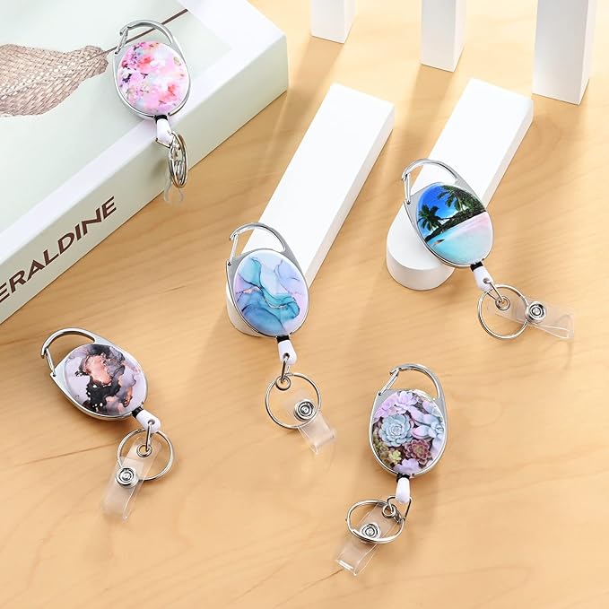 Badge Reels Retractable,Double Sided Color Print Pattern Retractable Badge Holders,with Retractable Keychain, Badge Clip and Key Ring,Durable Nylon Retractable Rope,Forest