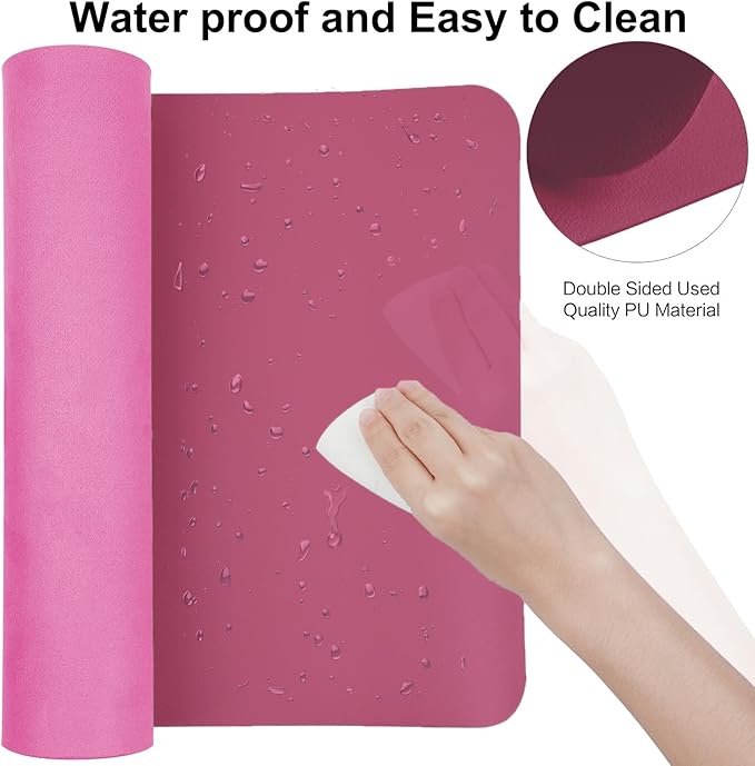 Boutilon Leather Desk Pad 24"x 14" Non-Slip Mouse Pad,Office Desk Mat,Waterprooft PU Leather Desk Blotter,Desk Pad Protector,Desk Writing Pad for Home Office Decor (S-Rose Pink)