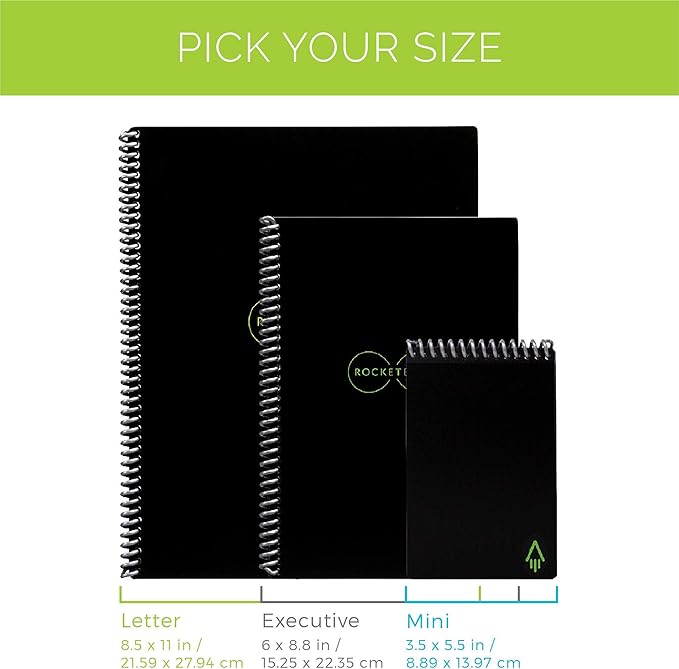 Rocketbook Smart Reusable Notebook, Mini Spiral Notebook, Midnight Blue, (3.5" x 5.5")