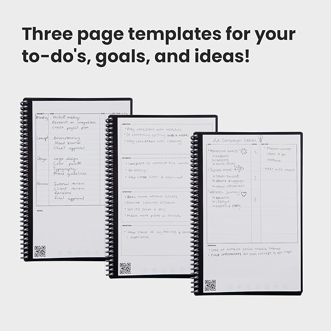 Rocketbook Fusion Reusable Undated Productivity Planner, Executive Size 6x8.8, Lilac - Goals, Monthly and Weekly Calendar, Daily To-do List, Lined and Dotted Notes Pages