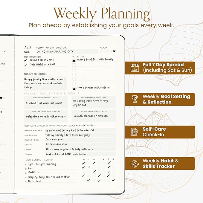 2025 Planner, Daily Journal & Gratitude Journal All-In-One with To Do List, Self Care Prompts & Habit Tracker - 7 x 10 - Orange