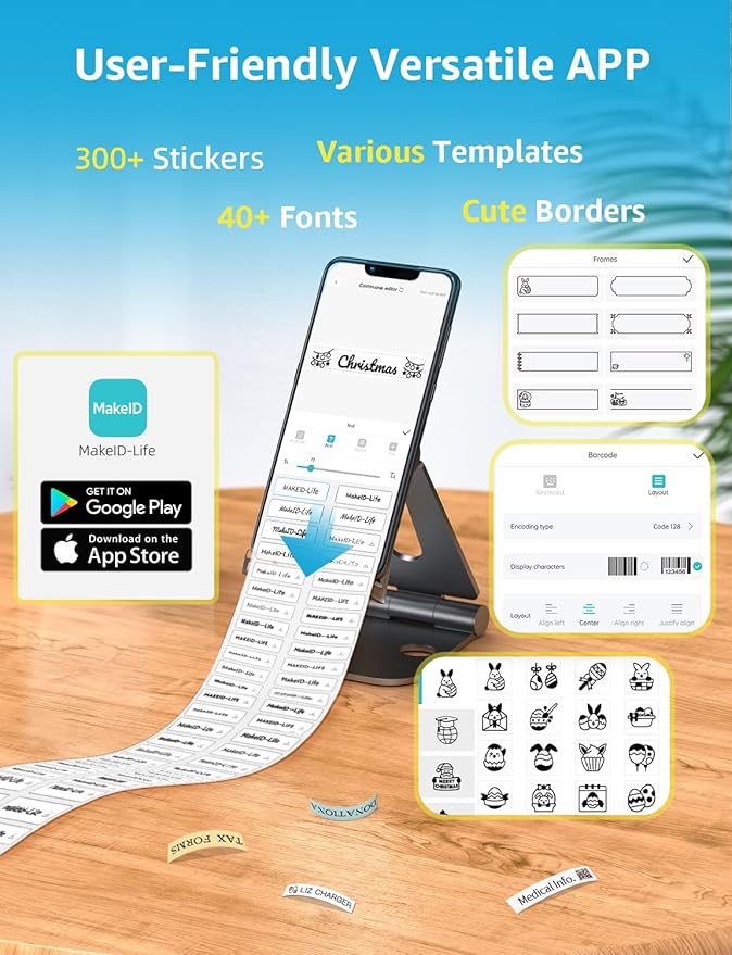MakeID Label Maker Tape - Self-Adhesive Sticker Label Tape Refill Compatible with MakeID L1 Label Machine - Waterproof 6-Layer Laminated Film, Split-Back Design - 0.47"x13' (12mm x 4m)