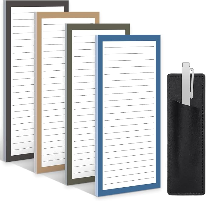 4 Pack Magnetic Note Pad for Fridge with Pen Holder, Totally 200 Sheets Magnetic To Do List, Grocery List, Shopping List, Memo Pads for Refrigerator(Dark Color)