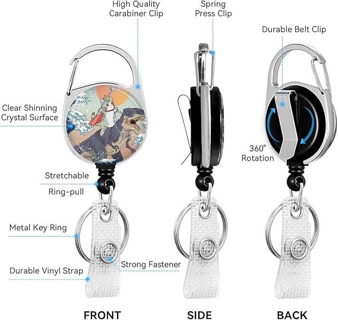 Funny Surfing Cat Badge Holder with Retractable Reel and Breakaway Lanyard,Badge Clips Retractable Heavy Duty Badge Reel,ID Holder with Breakaway Lanyard for School Nurse Office Teen