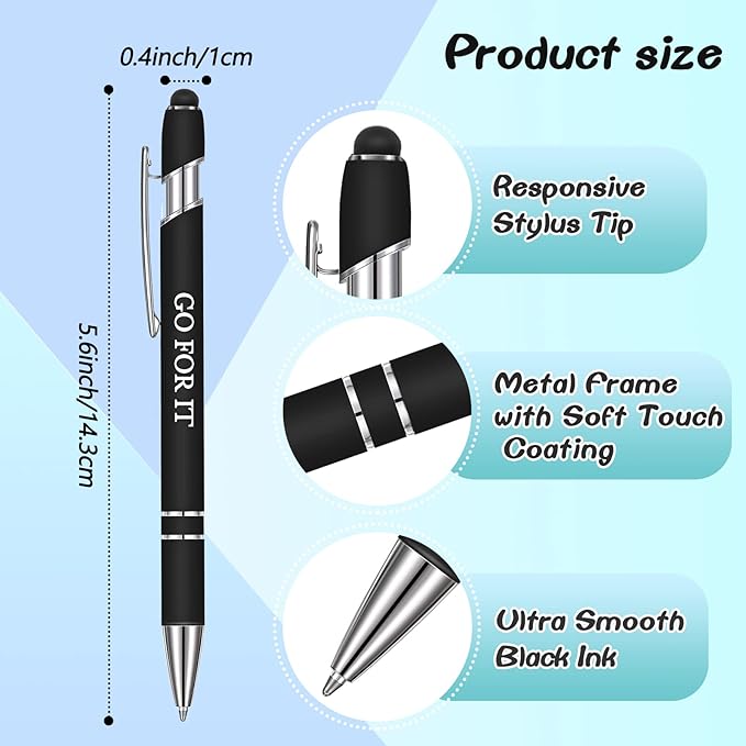 Zonon 12 Pieces Inspirational Pens Bulk Easter Basket Stuffers Motivational Quotes Ballpoint Pens with Stylus Tip Inspirational Gifts for School Office Teachers(Black,Motivational Style)