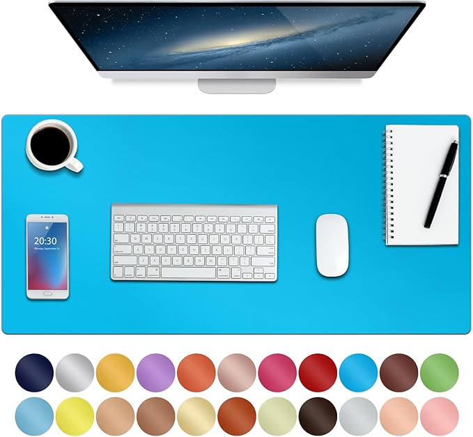 Boutilon Leather Desk Pad 30" x14",Non-Slip Mouse Pad,Office Desk Mat,Waterprooft PU Leather Desk Blotter,Desk Pad Protector,Desk Writing Pad for Home Office Decor (M-Blue)