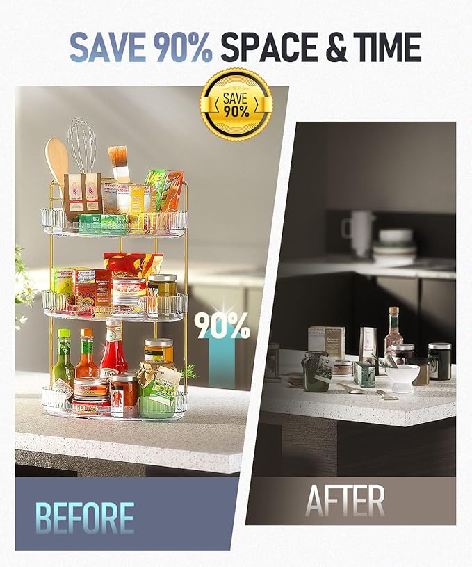 3-Tier Corner Bathroom Counter Organizer Makeup Cosmetic Storage, Tool-Free Installation Acrylic Vanity Shelf, Countertop Storage Organizers Perfume Tray for Bathroom, Dresser, Kitchen (Clear)