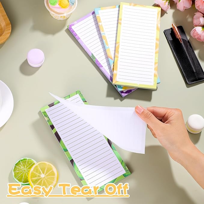 4 Pack Magnetic Note Pad for Fridge with Pen Holder, Totally 200 Sheets Grocery List Magnet Pad for Refrigerator Magnetic Shopping List Pad(Fruit Design)