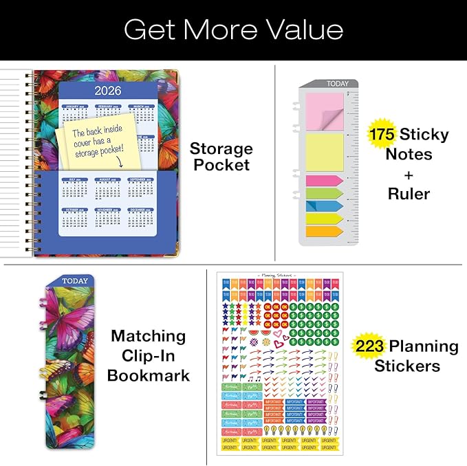 HARDCOVER 2025 Planner, 8.5"x11": 14 Months (November 2024 - December 2025), Daily Weekly Monthly Planner, Yearly Agenda, Bookmark, Pocket Folder and Sticky Note Set (Colorful Butterflies)