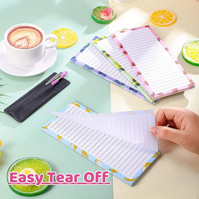 4 Pack Magnetic Note Pad for Fridge with Pen Holder, Totally 200 Sheets Magnetic To Do List, Grocery List, Shopping List, Memo Pads for Refrigerator(Fruit Design)