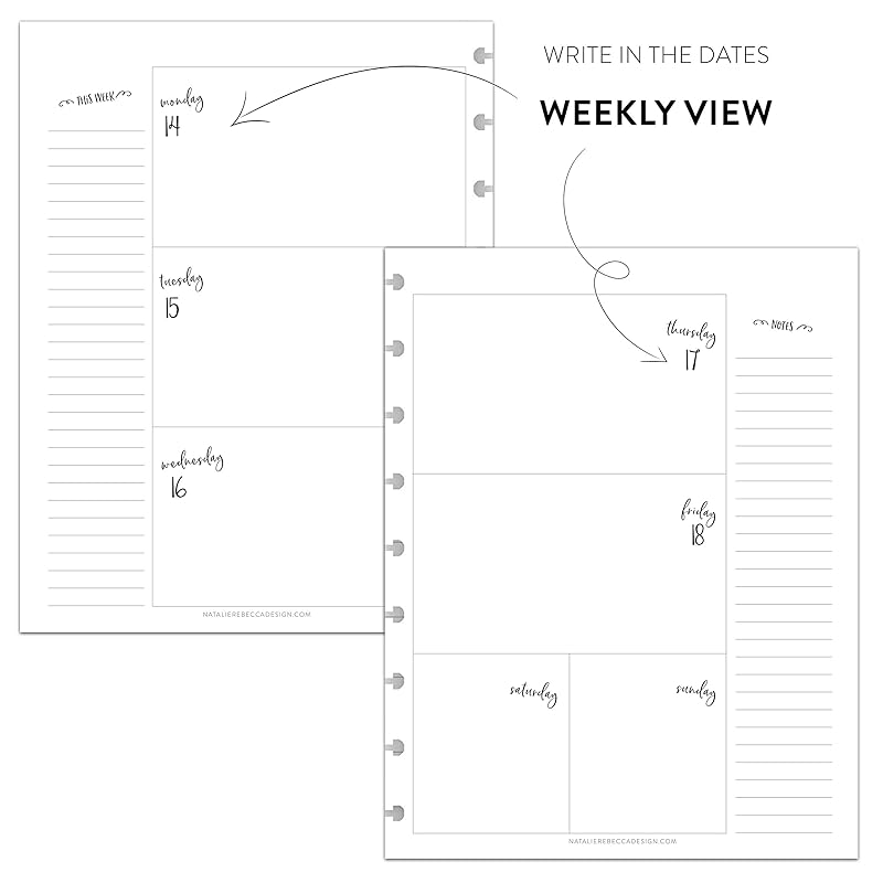 BetterNote Horizontal Undated Calendar Refill Pages for Disc Notebook, fits The Happy Planner, Discbound Levenger Circa, Staples Arc, TUL (Whimsy- 6 months, 9-Disc, 7"x9.25")