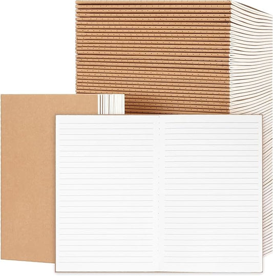 EOOUT 100pcs Lined A5 Kraft Notebook, Journals for Travelers 8.3x5.5in Notebooks 30 Sheets/60 Pages for Students and Office Travel Journal Set