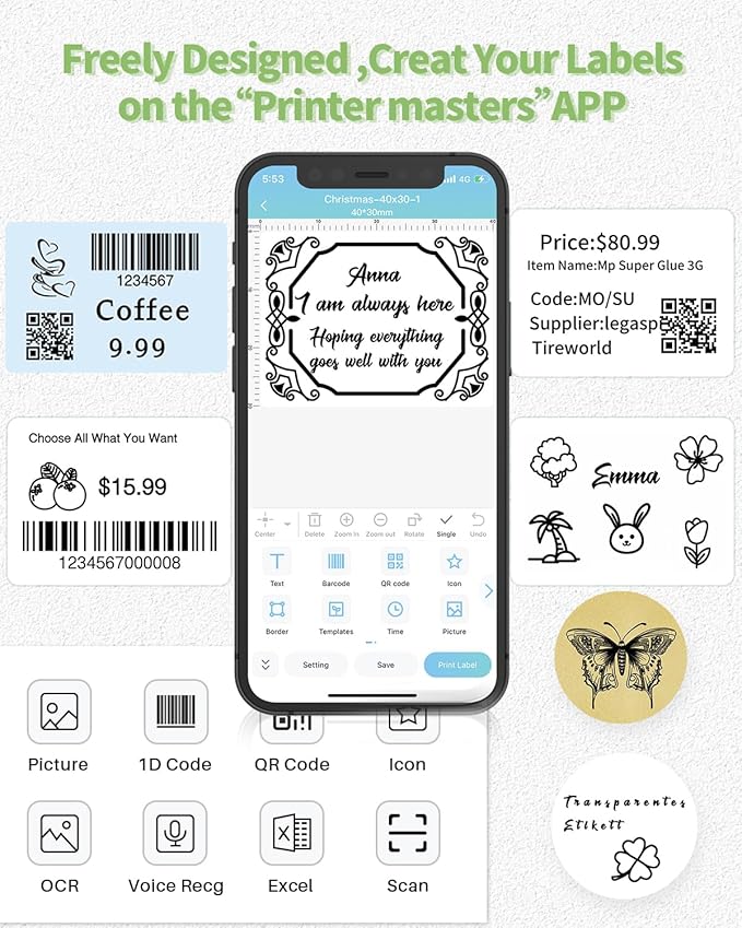3 Roll Thermal Labels Compatible with Phomemo M110/M221/M220/M120/M200/M110S Label pirnters,1.57"x1.18"(40mm*30mm),Multi-Purpose Labels for Barcode, Logo,Bussiness,Black on White,230 Labels/Roll