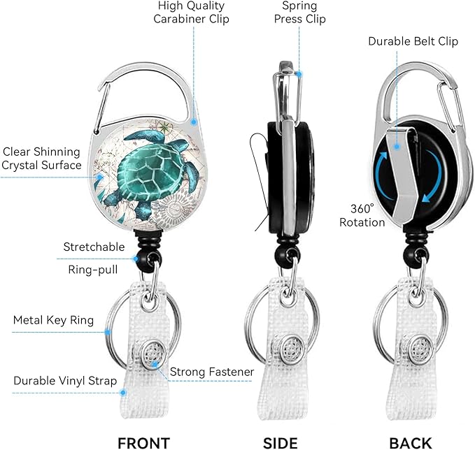 Sea Turtle Badge Holder with Retractable Reel and Breakaway Lanyard,Badge Clips Retractable Heavy Duty Badge Reel,Funny Keychain,ID Holder with Breakaway Lanyard for School Nurse Office Teen