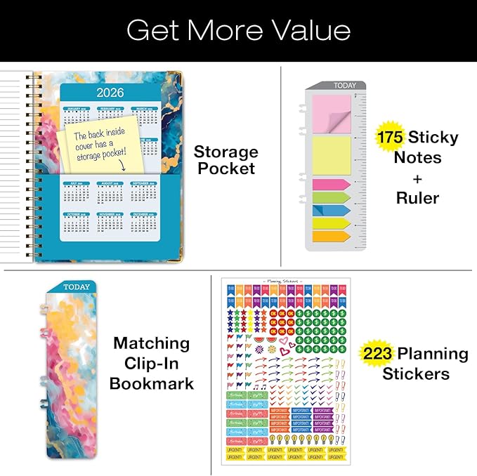 HARDCOVER 2025 Planner, 8.5"x11": 14 Months (November 2024 - December 2025), Daily Weekly Monthly Planner, Yearly Agenda, Bookmark, Pocket Folder and Sticky Note Set (Speckled Marble)