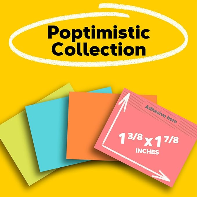 Post-it Mini Notes, 1 3/8 in. x 1 7/8 in., 4 Sticky Notes Pads, 50 Sheets per Pad, Poptimistic Collection, School Supplies and Office Products, The Original Post-it Note