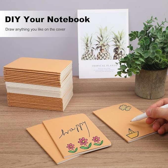 60 Packs Kraft Small Blank Notebooks, Unlined Mini A6 Journals Bulk, Blank Notepads for Kids Students School Office, Traveler Sketching, Drawing, Writing Supplies, 5.5" x 4", 30 Sheets/60 Pages