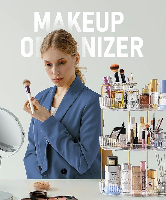 3-Tier Corner Bathroom Counter Organizer Makeup Cosmetic Storage, Tool-Free Installation Acrylic Vanity Shelf, Countertop Storage Organizers Perfume Tray for Bathroom, Dresser, Kitchen (Clear)